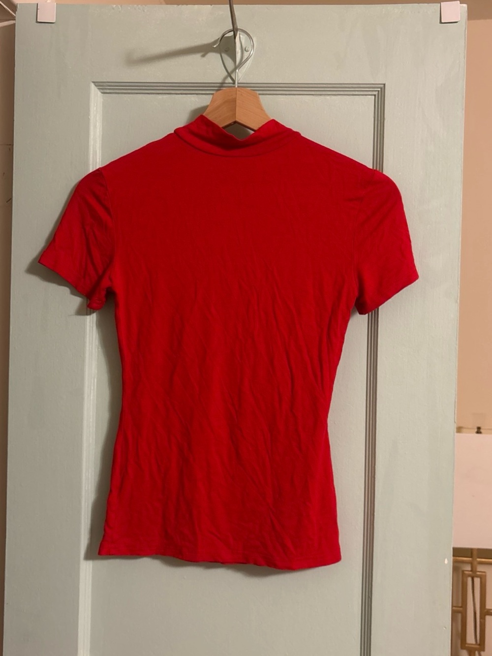 Red Women's Short Sleeve Mock Neck Top